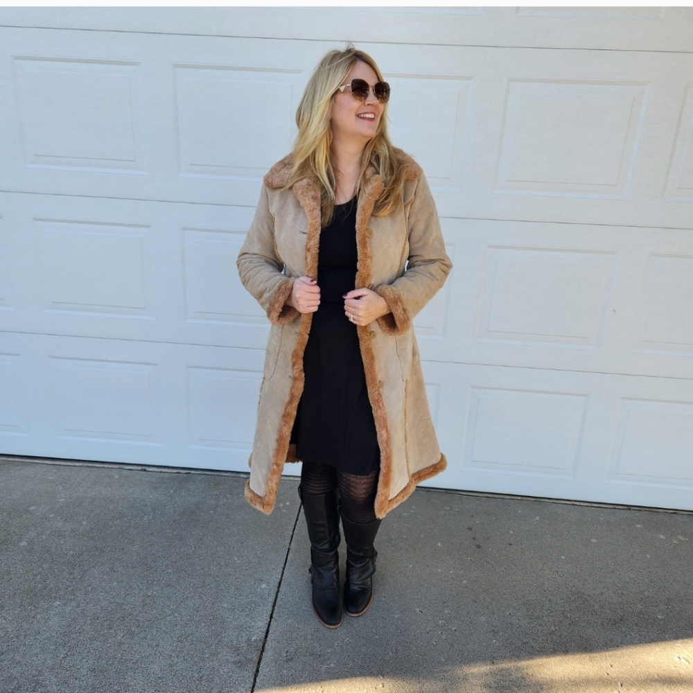 Steve Madden Vintage Y2k Genuine Leather Faux Shearling Long Coat Penny Lane - Picture 15 of 16